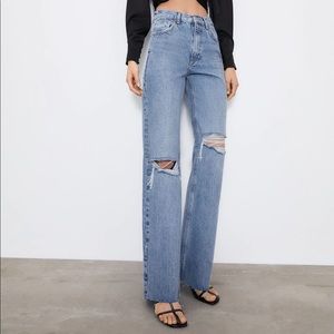 ZARA FULL LENGTH WIDE LEG HIGH WAIST JEANS